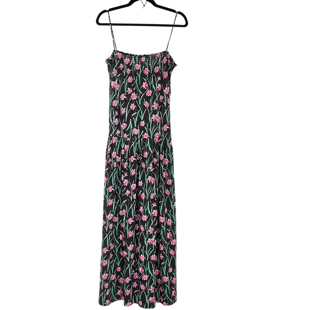 Vintage RUFFINWEAR Floral Maxi Sundress Black Pink Green Colorway Women's Size 6